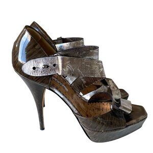 Oscar de La Renta Leather Stiletto Platform Heels EU38 US7.5 Glam Cocktail Party